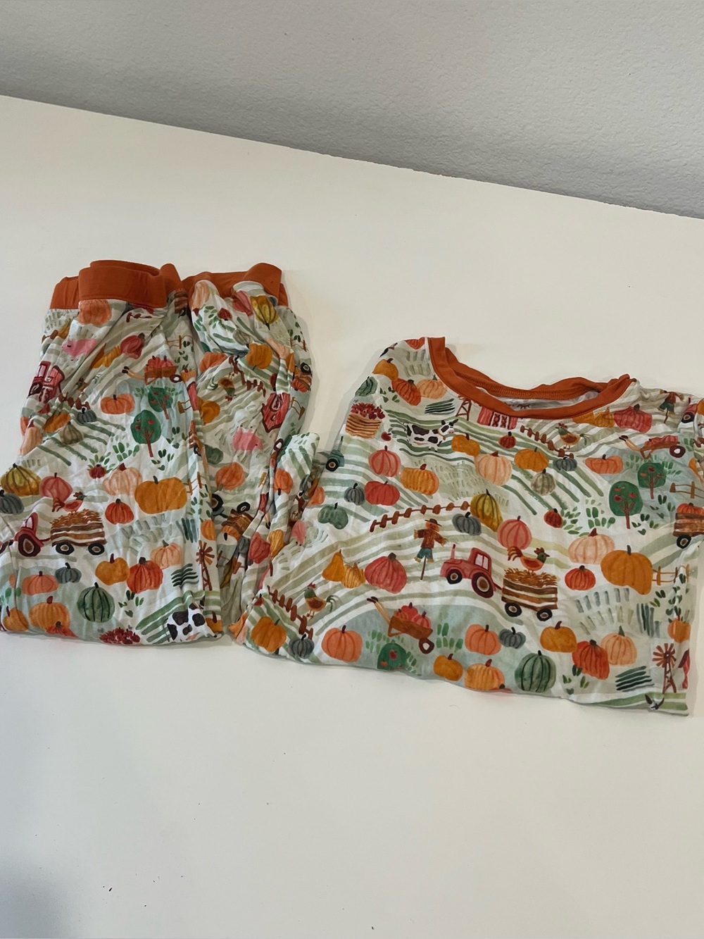 Little Sleepies Pumpkin Farm festival hay ride Pajama Set - Orange cute 7/8 year